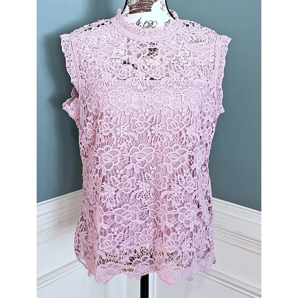 Nanette Lepore L Mauve Lace Sleeveless Blouse Fanciful Balletcore